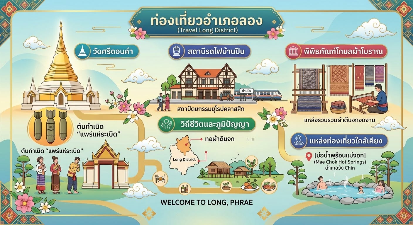 เที่ยวอำเภอลอง จังหวัดแพร่... สัมผัสเสน่ห์เมืองเล็กที่อบอวลด้วยประวัติศาสตร์และวัฒนธรรม 
